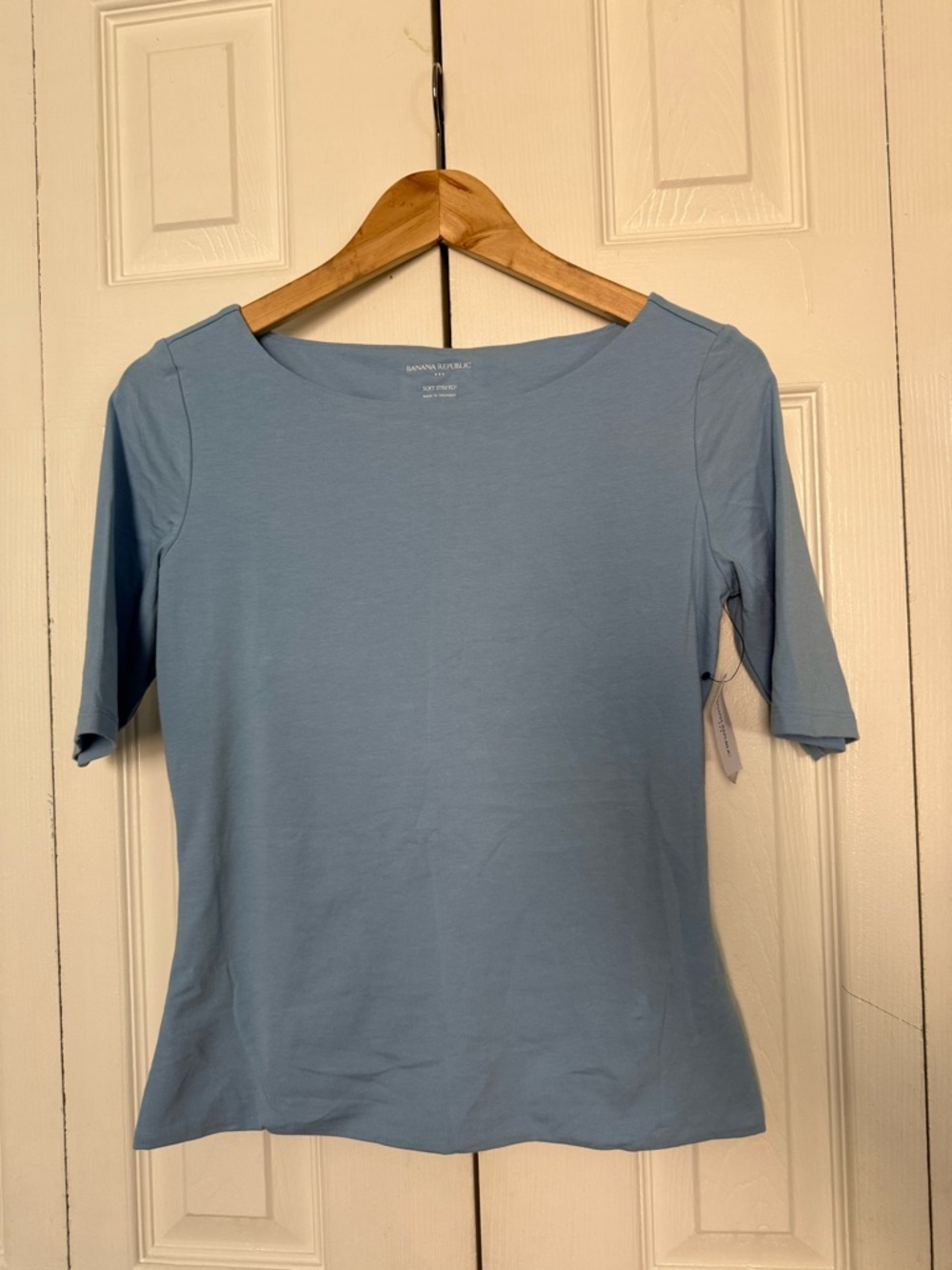 Banana Republic Soft Blue Boatneck Elbow-Sleeve Top
